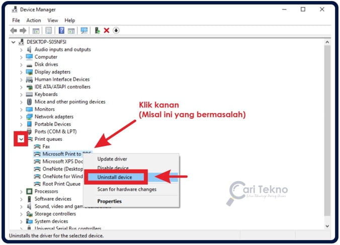 cara uninstall device printer